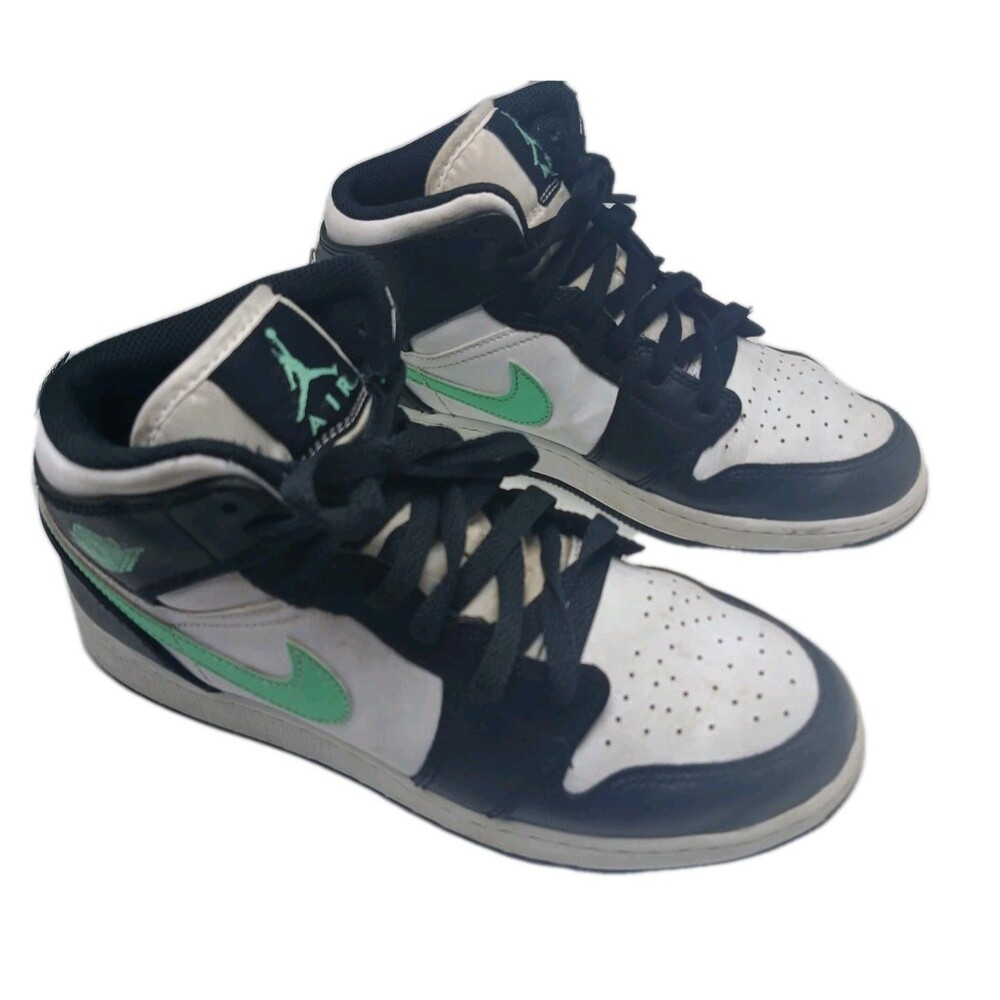 Air Jordan 1 Mid Kids Size 7Y Black, White And Mint Green